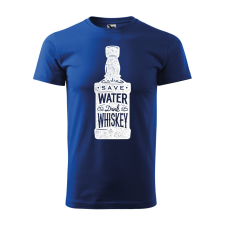 ZSONA DEKOR Póló Save water drink whiskey mintával - Kék M méretben egyedi ajándék