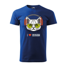 ZSONA DEKOR Póló Zenét hallgató cica mintával - Kék S méretben egyedi ajándék