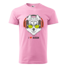 ZSONA DEKOR Póló Zenét hallgató farkas mintával - Rózsaszín XL méretben egyedi ajándék