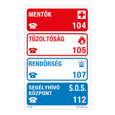 ZSONA DEKOR Segélykérő telefonszámok Alumínium tábla 100x160 mm információs címke