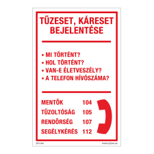ZSONA DEKOR Tűzeset, káreset bejelentése Alumínium tábla 100x160 mm információs címke