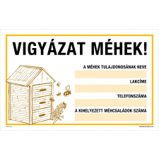ZSONA DEKOR Vigyázat, méhek! Alumínium tábla 100x160 mm információs címke