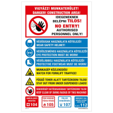 ZSONA DEKOR Vigyázz Munkaterület! Komplex tábla Műanyag tábla 160x100 mm információs címke