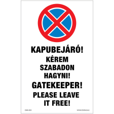 Zsona Kapubejáró Műanyag tábla 320x500 mm információs címke