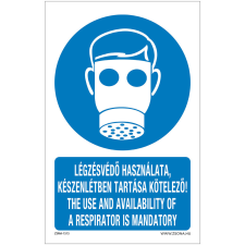 Zsona Légzésvédő használata, készenlétben tartása kötelező Öntapadós matrica 160x250 mm információs címke