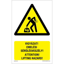 Zsona Vigyázat Emelési sérülésveszély Alumínium tábla 160x250 mm információs címke