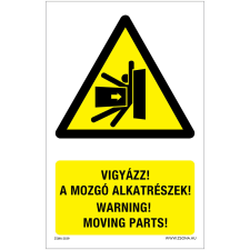 Zsona Vigyázz Mozgó alkatrészek Alumínium tábla 160x250 mm információs címke