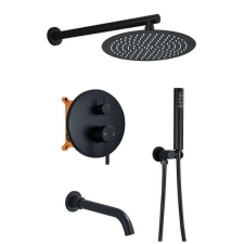  Zuhanycsap, Blackswan, M254 típus, matt fekete modell forgatható kifolyóval, 25 cm fürdőkellék