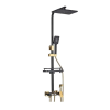  Zuhanyoszlop, Blackswan, M144 típus, állítható fekete/arany modell, mozgatható csapteleppel, nagynyomású zuhanyzóval és polccal, 116 cm