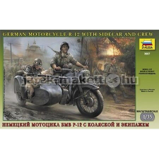  Zvezda German WWII Sidecar R12 with crew 1:35 makett harcjármű (3607) makett
